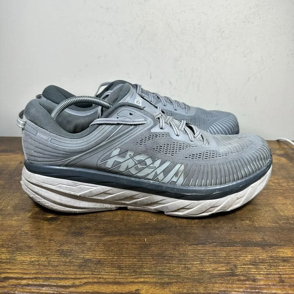 Hoka One One Bondi 7 Shoe Gray Sneaker Mens Size 15 2E